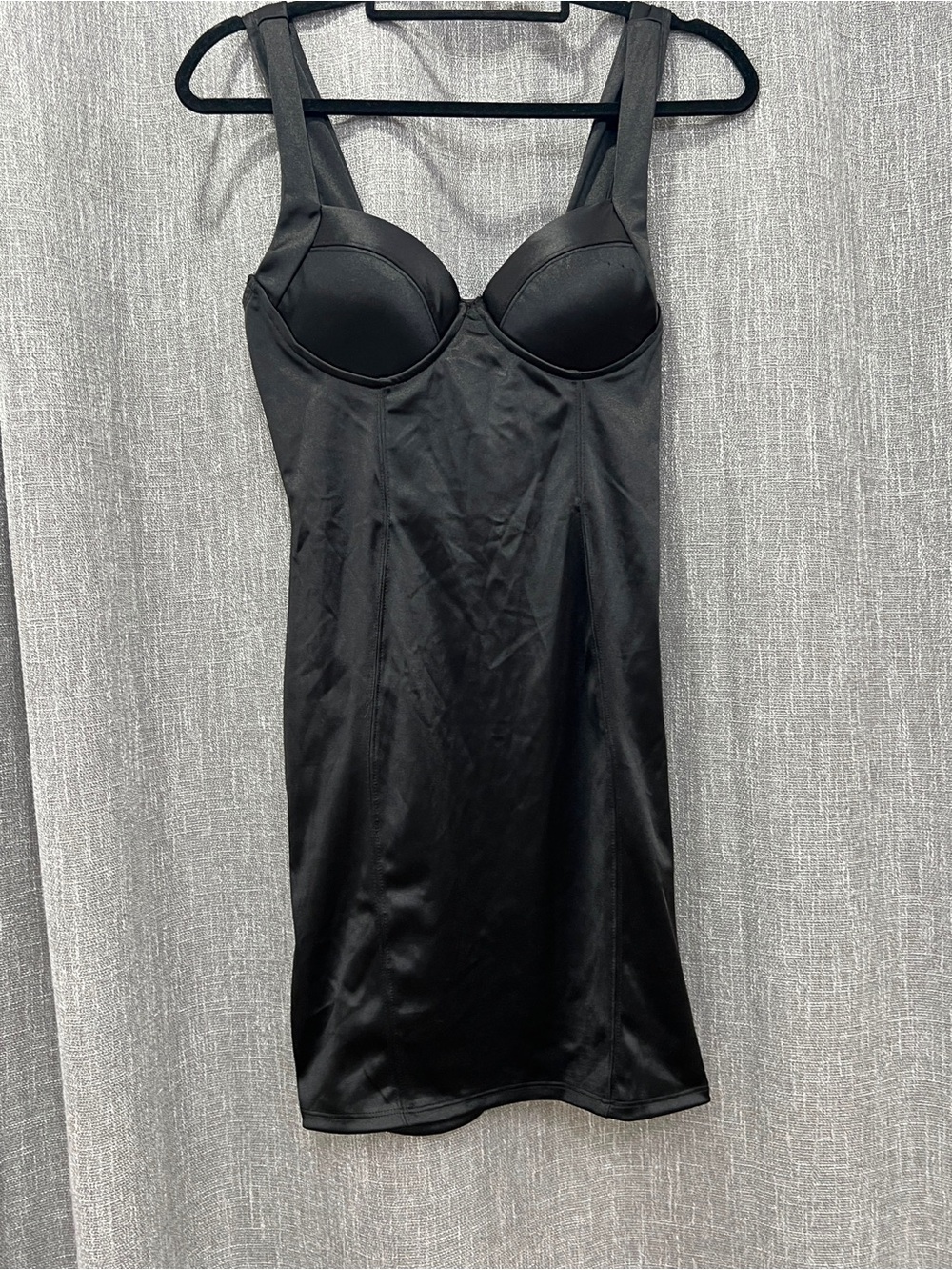 iris Black Satin Shaping Slip Dress with Built-In Cups